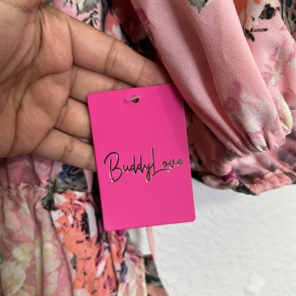 Buddy Love Cottagecore Puff Sleeve Pink Floral Maxi Long Dress Size Small NWT - Picture 7 of 12